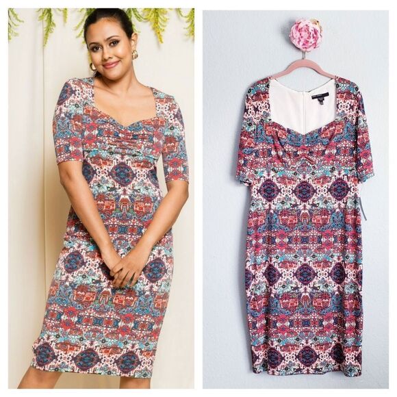 London Times Multicolor Kaleidoscope Sweatheart Neckline Dress - Picture 1 of 13